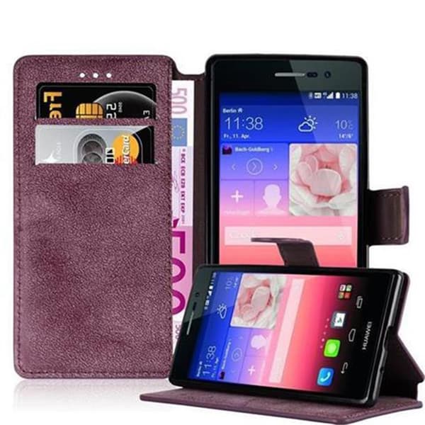 Huawei ASCEND P7 Skal Plånboksfodral Fodral Case med ståfunktion och kortficka i retrodesign MATT RÖD