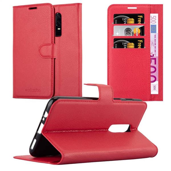 OnePlus 6 Plånboksfodral Fodral Skal Case med magnetisk stängning, ståfunktion och kortplats KARMIN RÖD