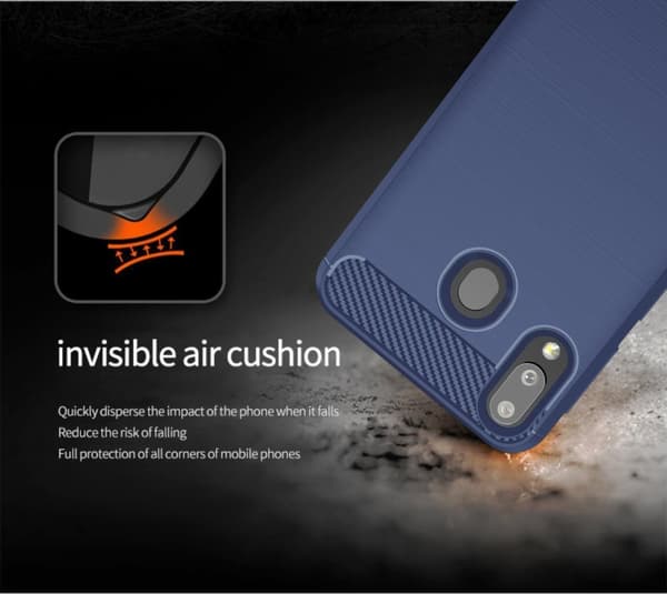 Samsung Galaxy A10s / M01s Skal Fodral av flexibelt TPU-silikon i rostfritt stål-kolfiber-look Skyddsfodral