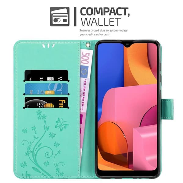 Samsung Galaxy A21 Suojakotelo Suojakuori Lompakkokotelo Matkapuhelinkotelo Kukat jossa on magneettisuljenta, jalusta-toiminto ja korttipaikat