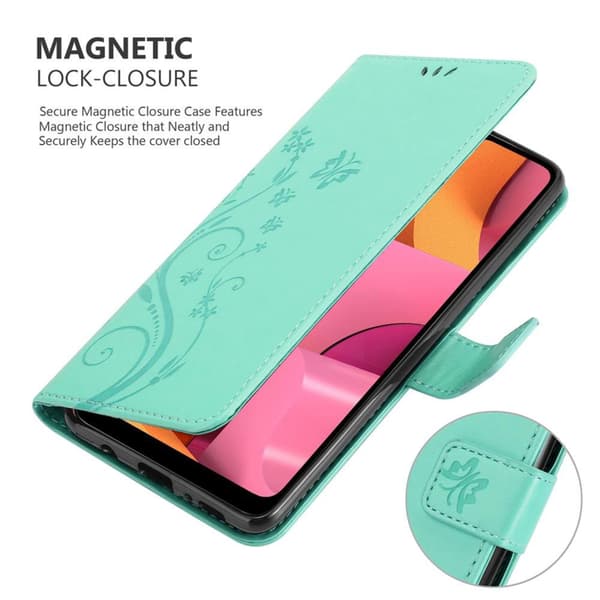 Samsung Galaxy A21 Suojakotelo Suojakuori Lompakkokotelo Matkapuhelinkotelo Kukat jossa on magneettisuljenta, jalusta-toiminto ja korttipaikat