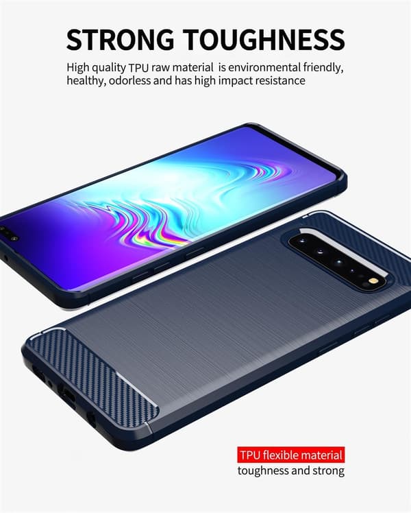 Samsung Galaxy S10 5G Skal Fodral av flexibelt TPU-silikon i rostfritt stål-kolfiber-look Skyddsfodral