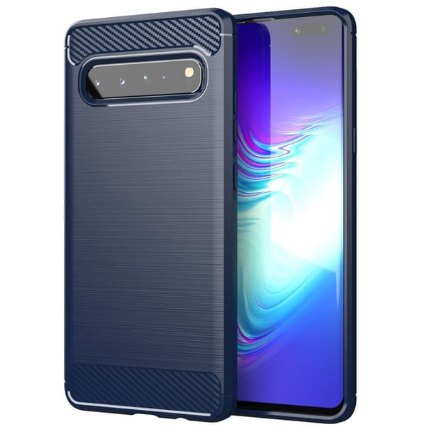 Samsung Galaxy S10 5G Skal Fodral av flexibelt TPU-silikon i rostfritt stål-kolfiber-look Skyddsfodral