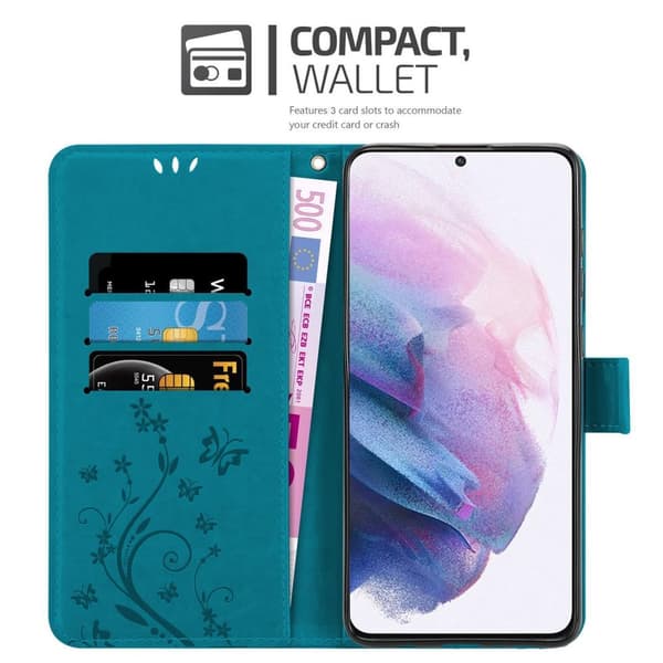 Samsung Galaxy S21 PLUS Skal Fodral i blomdesign Mobilskydd Case Cover med magnetisk stängning, ståfunktion och kortplatser