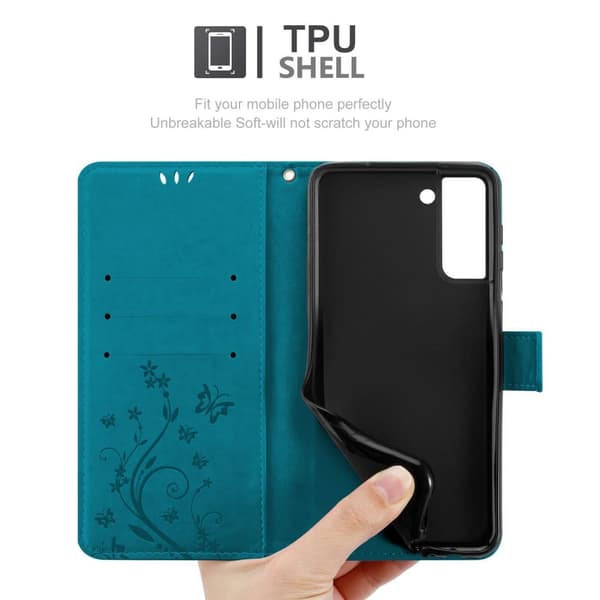 Samsung Galaxy S21 PLUS Skal Fodral i blomdesign Mobilskydd Case Cover med magnetisk stängning, ståfunktion och kortplatser