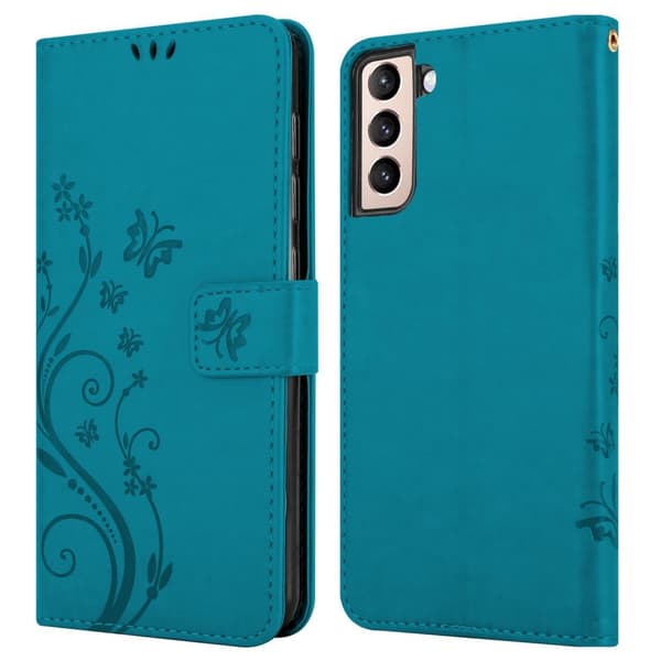 Samsung Galaxy S21 PLUS Skal Fodral i blomdesign Mobilskydd Case Cover med magnetisk stängning, ståfunktion och kortplatser