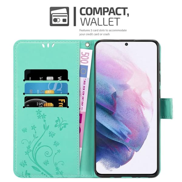 Samsung Galaxy S21 PLUS Skal Fodral i blomdesign Mobilskydd Case Cover med magnetisk stängning, ståfunktion och kortplatser
