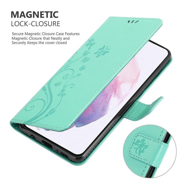 Samsung Galaxy S21 PLUS Skal Fodral i blomdesign Mobilskydd Case Cover med magnetisk stängning, ståfunktion och kortplatser