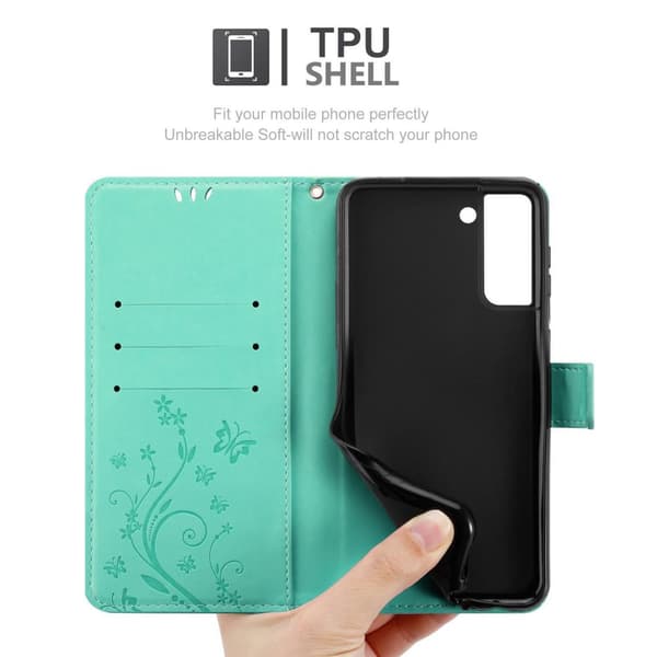 Samsung Galaxy S21 PLUS Skal Fodral i blomdesign Mobilskydd Case Cover med magnetisk stängning, ståfunktion och kortplatser