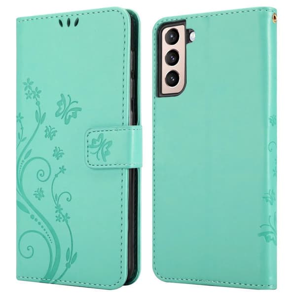 Samsung Galaxy S21 PLUS Skal Fodral i blomdesign Mobilskydd Case Cover med magnetisk stängning, ståfunktion och kortplatser