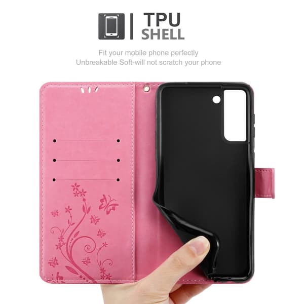 Samsung Galaxy S21 PLUS Skal Fodral i blomdesign Mobilskydd Case Cover med magnetisk stängning, ståfunktion och kortplatser