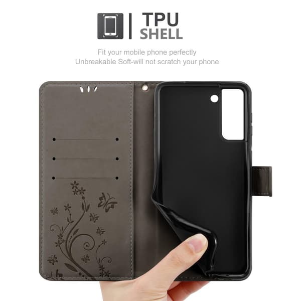 Samsung Galaxy S21 PLUS Suojakotelo Suojakuori Lompakkokotelo Matkapuhelinkotelo Kukat jossa on magneettisuljenta, jalusta-toiminto ja korttipaikat