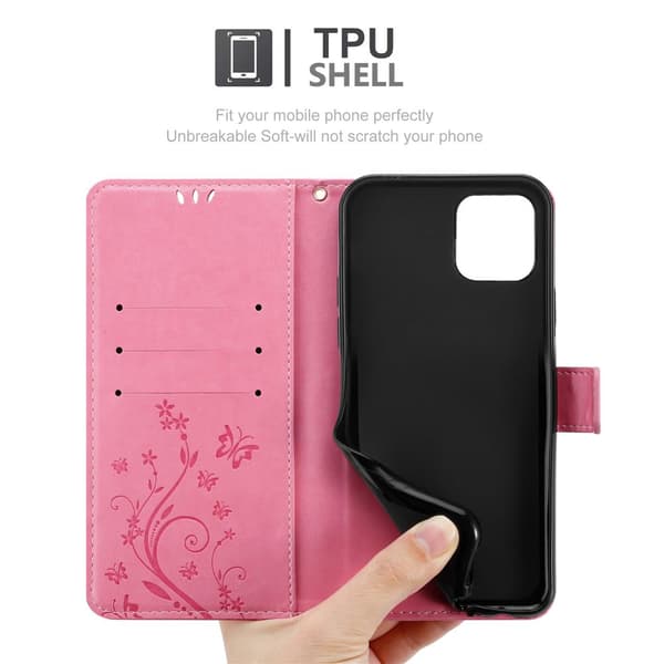Deksel til iPhone 12 MINI Lommebokdeksel i blomster design med magnetisk lukking, stativfunksjon og kortplasser