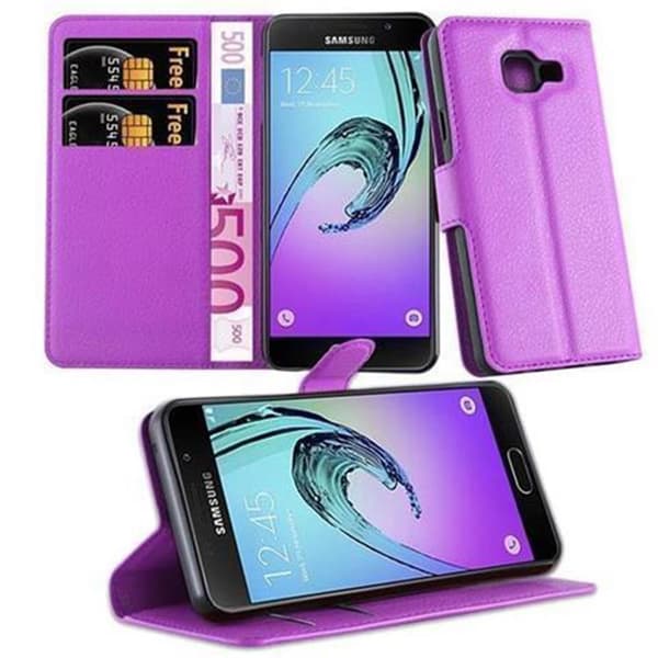 Samsung Galaxy A3 2016 Suojakotelo Lompakkokotelo Matkapuhelinkotelo Suojakuori jossa magneettisuljenta, jalusta-toiminto ja korttitasku MAGAANINEN VIOLETTI