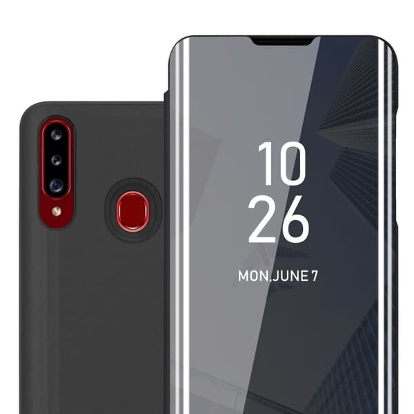 Etui for Samsung Galaxy A20s Deksel Clear View Mirror Beskyttelsesetui med stativfunksjon 360 graders beskyttelse