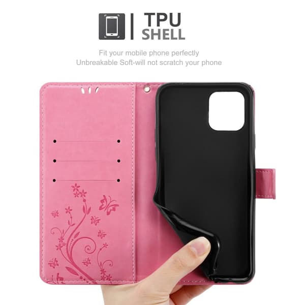 iPhone 12 / 12 PRO Skal Fodral i blomdesign Mobilskydd Case Cover med magnetisk stängning, ståfunktion och kortplatser