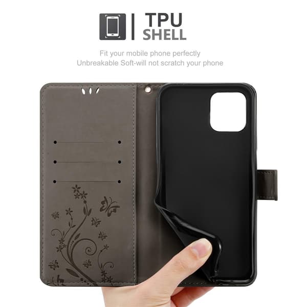 Deksel til iPhone 12 / 12 PRO Lommebokdeksel i blomster design med magnetisk lukking, stativfunksjon og kortplasser
