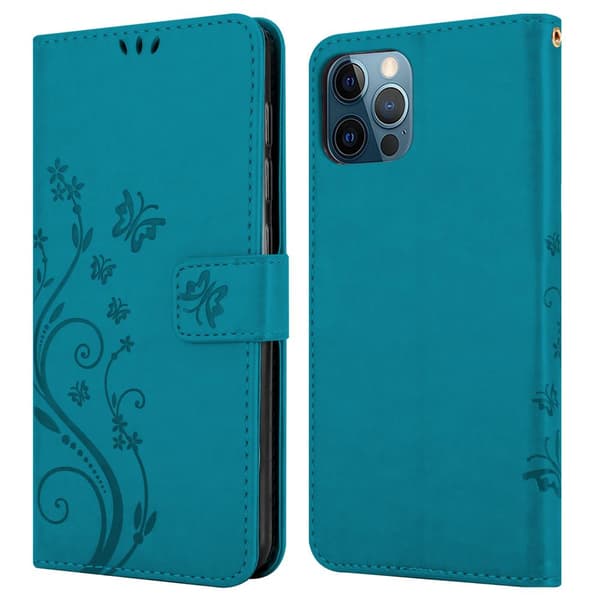 Deksel til iPhone 12 / 12 PRO Lommebokdeksel i blomster design med magnetisk lukking, stativfunksjon og kortplasser