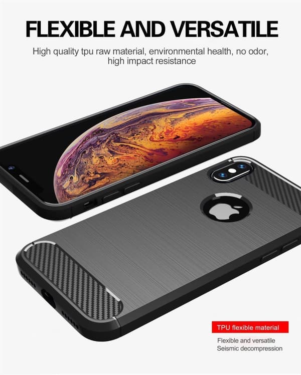 iPhone XS MAX Skal Fodral av flexibelt TPU-silikon i rostfritt stål-kolfiber-look Skyddsfodral