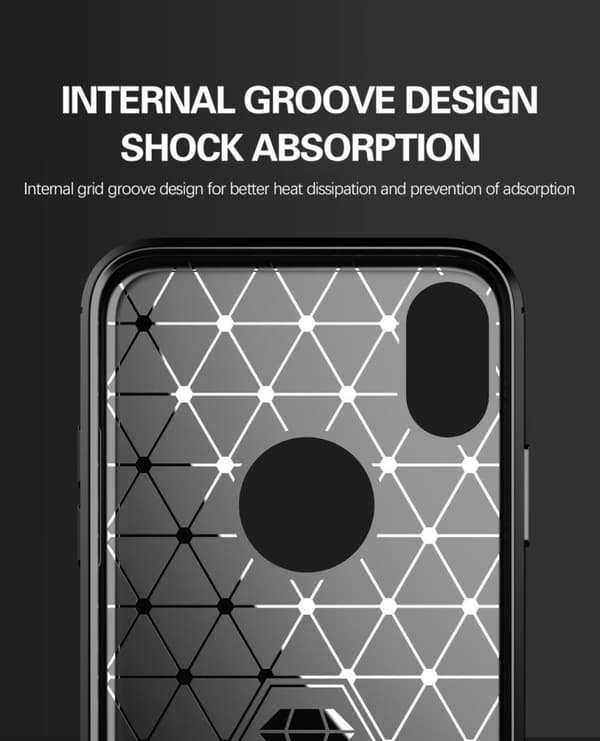 iPhone XS MAX Skal Fodral av flexibelt TPU-silikon i rostfritt stål-kolfiber-look Skyddsfodral