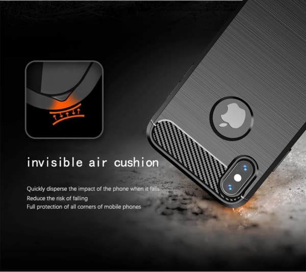 iPhone XS MAX Skal Fodral av flexibelt TPU-silikon i rostfritt stål-kolfiber-look Skyddsfodral