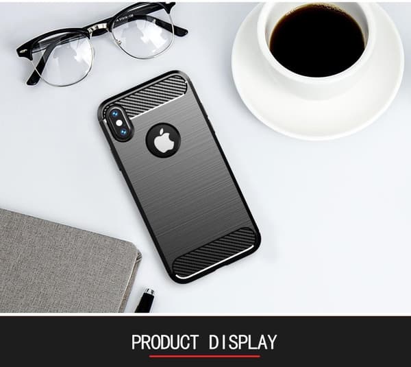 iPhone XS MAX Skal Fodral av flexibelt TPU-silikon i rostfritt stål-kolfiber-look Skyddsfodral