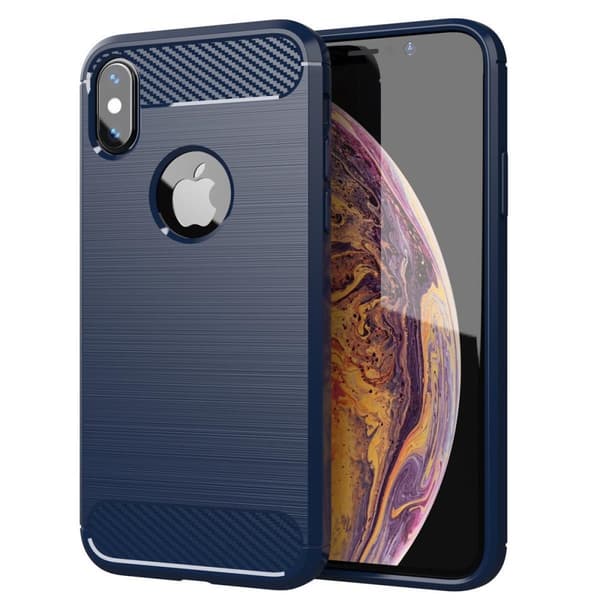 iPhone XS MAX Skal Fodral av flexibelt TPU-silikon i rostfritt stål-kolfiber-look Skyddsfodral