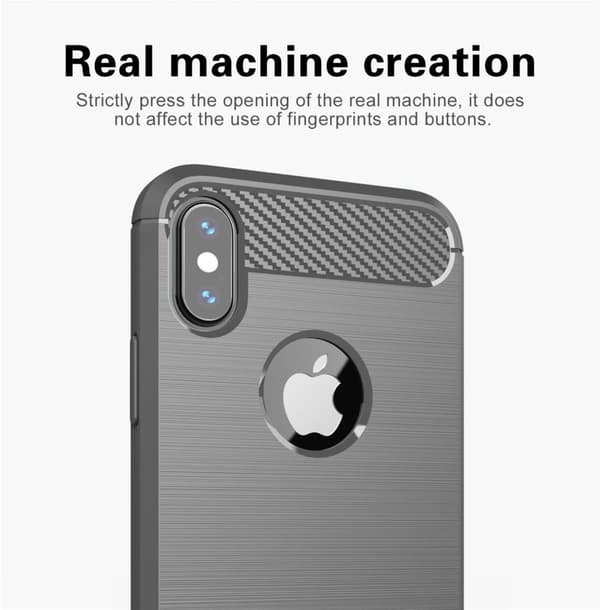 iPhone XS MAX Skal Fodral av flexibelt TPU-silikon i rostfritt stål-kolfiber-look Skyddsfodral