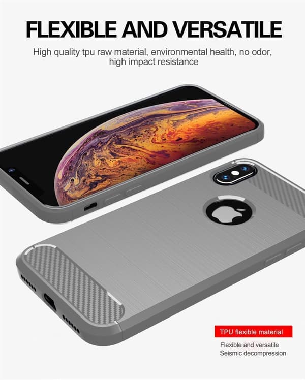 iPhone XS MAX Skal Fodral av flexibelt TPU-silikon i rostfritt stål-kolfiber-look Skyddsfodral