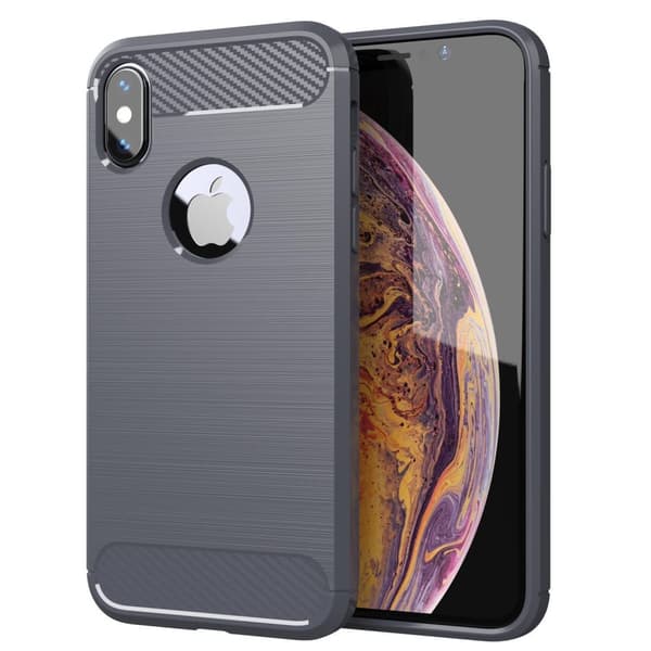 iPhone XS MAX Skal Fodral av flexibelt TPU-silikon i rostfritt stål-kolfiber-look Skyddsfodral