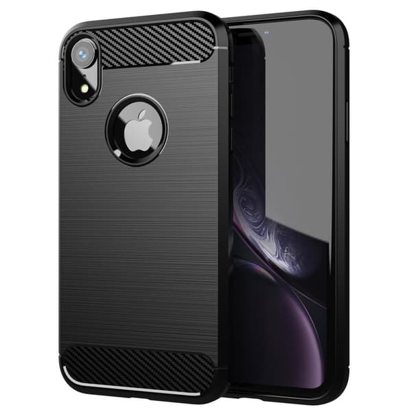 Apple iPhone XR Suojakuori Suojakotelo joustavasta TPU-silikonista ruostumattoman teräksen ja hiilikuidun näköisenä