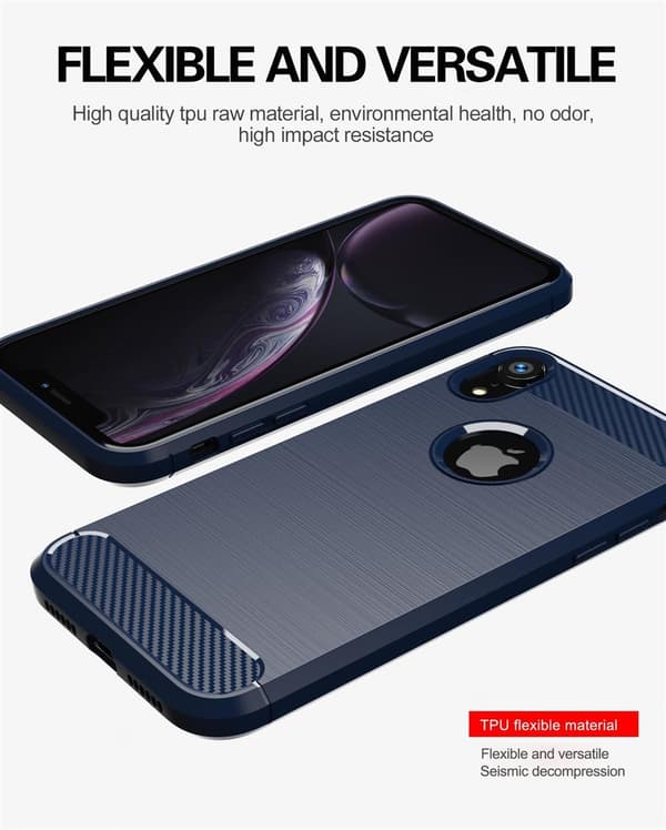 Apple iPhone XR Suojakuori Suojakotelo joustavasta TPU-silikonista ruostumattoman teräksen ja hiilikuidun näköisenä