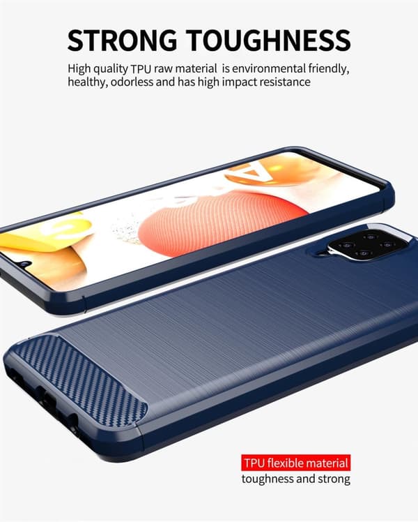 Deksel til Samsung Galaxy A12 / M12 Beskyttelsesdeksel av fleksibelt TPU-silikon i rustfritt stål-karbonfiberutseende