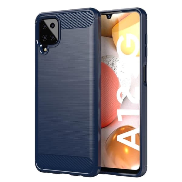 Deksel til Samsung Galaxy A12 / M12 Beskyttelsesdeksel av fleksibelt TPU-silikon i rustfritt stål-karbonfiberutseende