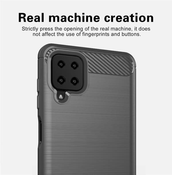 Samsung Galaxy A12 / M12 Suojakuori Suojakotelo joustavasta TPU-silikonista ruostumattoman teräksen ja hiilikuidun näköisenä