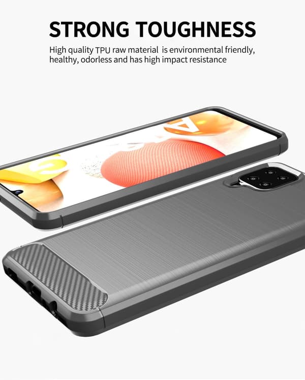 Deksel til Samsung Galaxy A12 / M12 Beskyttelsesdeksel av fleksibelt TPU-silikon i rustfritt stål-karbonfiberutseende