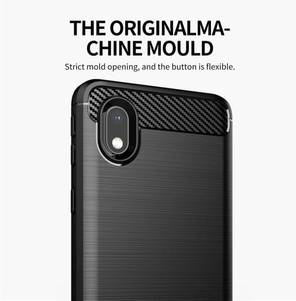 Deksel til Samsung Galaxy A10e / A20e Beskyttelsesdeksel av fleksibelt TPU-silikon i rustfritt stål-karbonfiberutseende