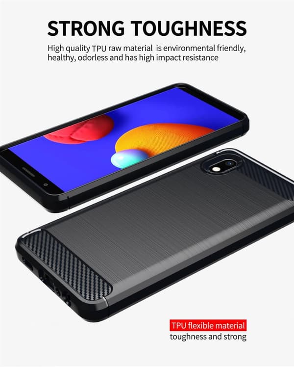 Deksel til Samsung Galaxy A10e / A20e Beskyttelsesdeksel av fleksibelt TPU-silikon i rustfritt stål-karbonfiberutseende