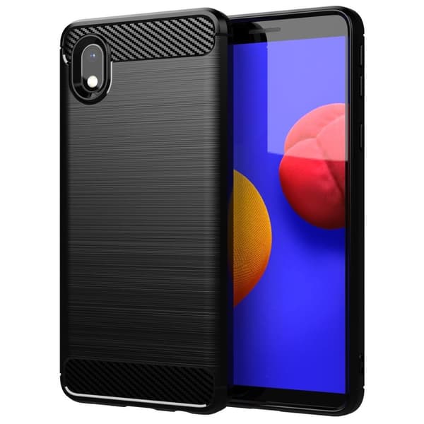 Deksel til Samsung Galaxy A10e / A20e Beskyttelsesdeksel av fleksibelt TPU-silikon i rustfritt stål-karbonfiberutseende
