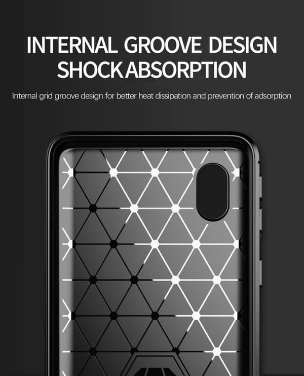 Samsung Galaxy A10e / A20e Skal Fodral av flexibelt TPU-silikon i rostfritt stål-kolfiber-look Skyddsfodral