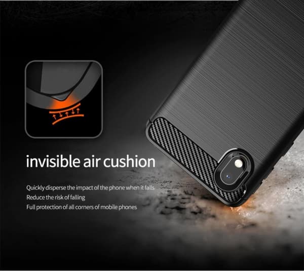 Samsung Galaxy A10e / A20e Skal Fodral av flexibelt TPU-silikon i rostfritt stål-kolfiber-look Skyddsfodral