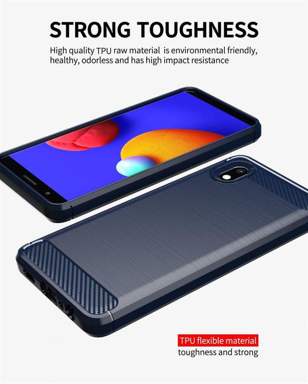 Deksel til Samsung Galaxy A10e / A20e Beskyttelsesdeksel av fleksibelt TPU-silikon i rustfritt stål-karbonfiberutseende