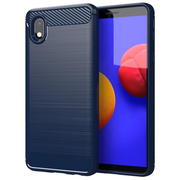 Deksel til Samsung Galaxy A10e / A20e Beskyttelsesdeksel av fleksibelt TPU-silikon i rustfritt stål-karbonfiberutseende