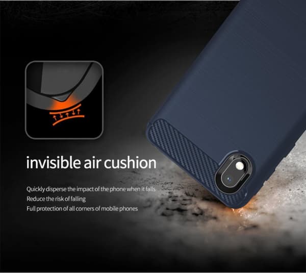 Samsung Galaxy A10e / A20e Skal Fodral av flexibelt TPU-silikon i rostfritt stål-kolfiber-look Skyddsfodral
