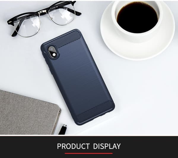 Samsung Galaxy A10e / A20e Skal Fodral av flexibelt TPU-silikon i rostfritt stål-kolfiber-look Skyddsfodral