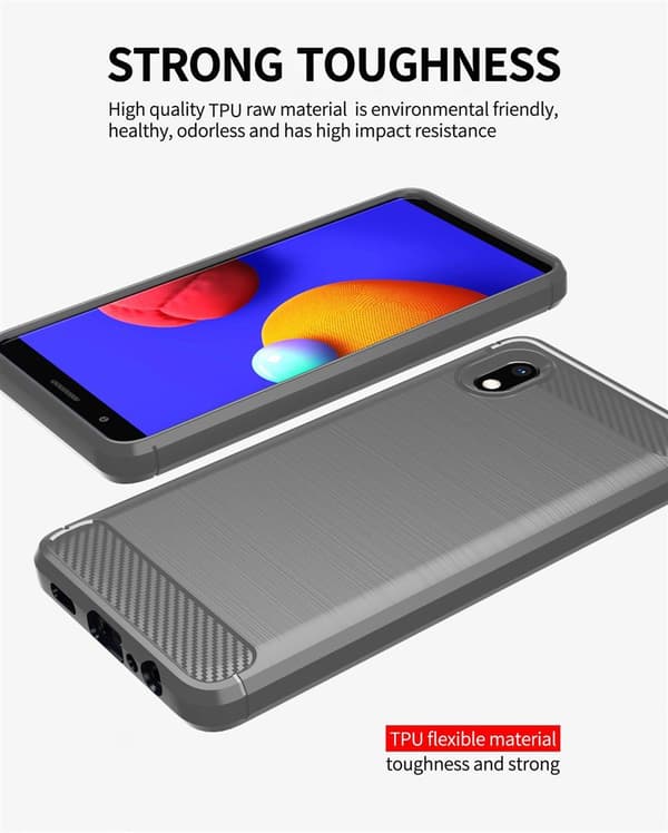 Samsung Galaxy A10e / A20e Skal Fodral av flexibelt TPU-silikon i rostfritt stål-kolfiber-look Skyddsfodral