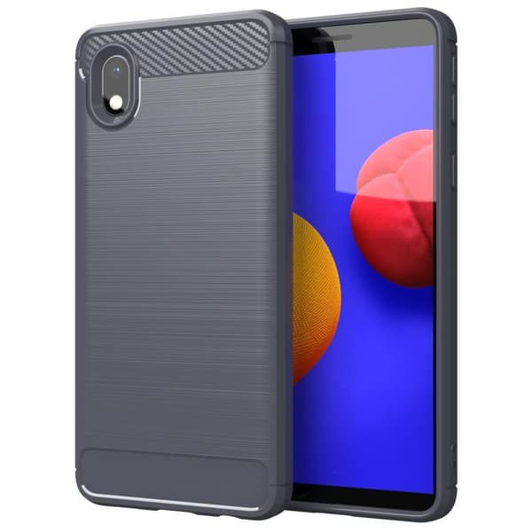 Samsung Galaxy A10e / A20e Skal Fodral av flexibelt TPU-silikon i rostfritt stål-kolfiber-look Skyddsfodral BRUSHED GRÅ
