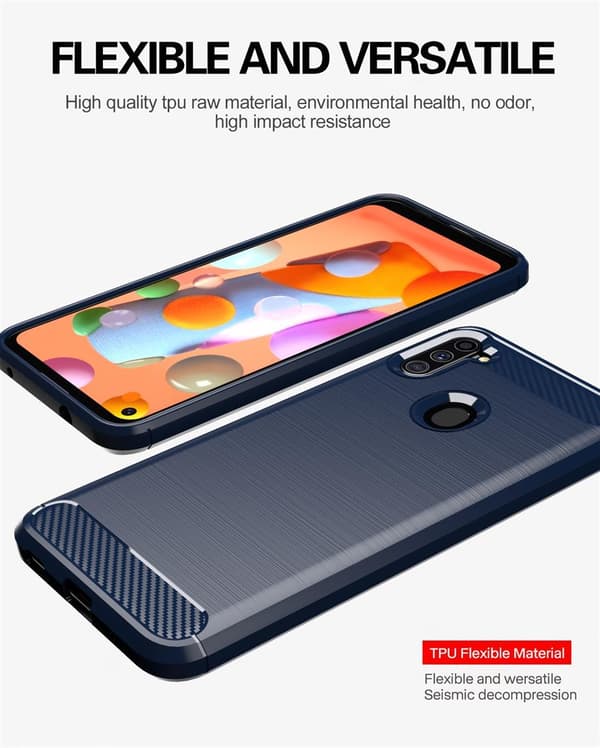 Samsung Galaxy A11 / M11 Skal Fodral av flexibelt TPU-silikon i rostfritt stål-kolfiber-look Skyddsfodral