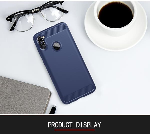 Samsung Galaxy A11 / M11 Skal Fodral av flexibelt TPU-silikon i rostfritt stål-kolfiber-look Skyddsfodral