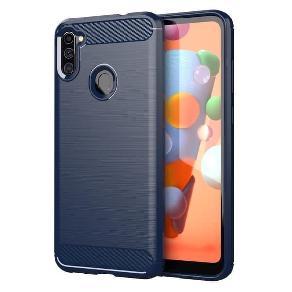 Samsung Galaxy A11 / M11 Skal Fodral av flexibelt TPU-silikon i rostfritt stål-kolfiber-look Skyddsfodral BRUSHED BLÅ